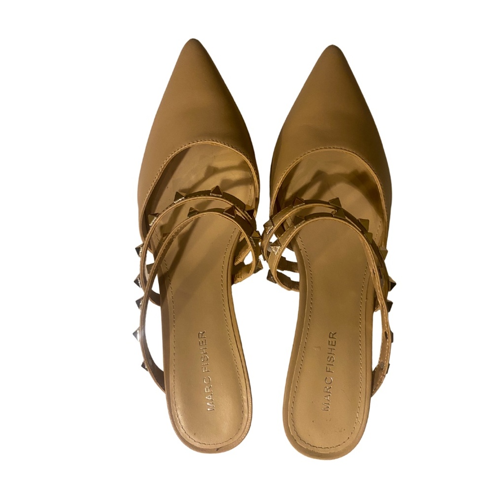 9M Marc Fisher Jonni Mules Studded Nude Pointed Heels